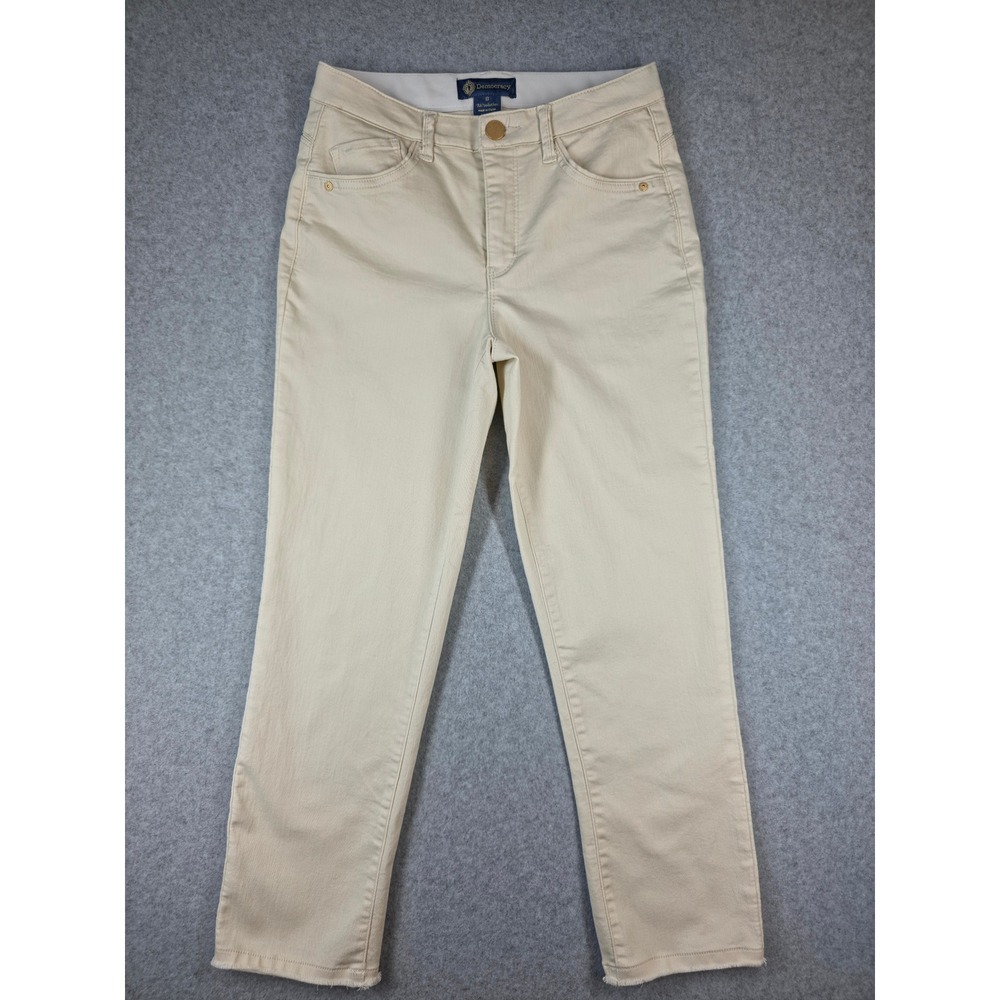 Democracy Absolution Straight Leg Pants Beige Cream Frayed Hem Size 8 B269WAES